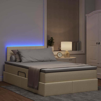 Letto con luci a strisce a LED Crema 120 x 200 cm Tessuto