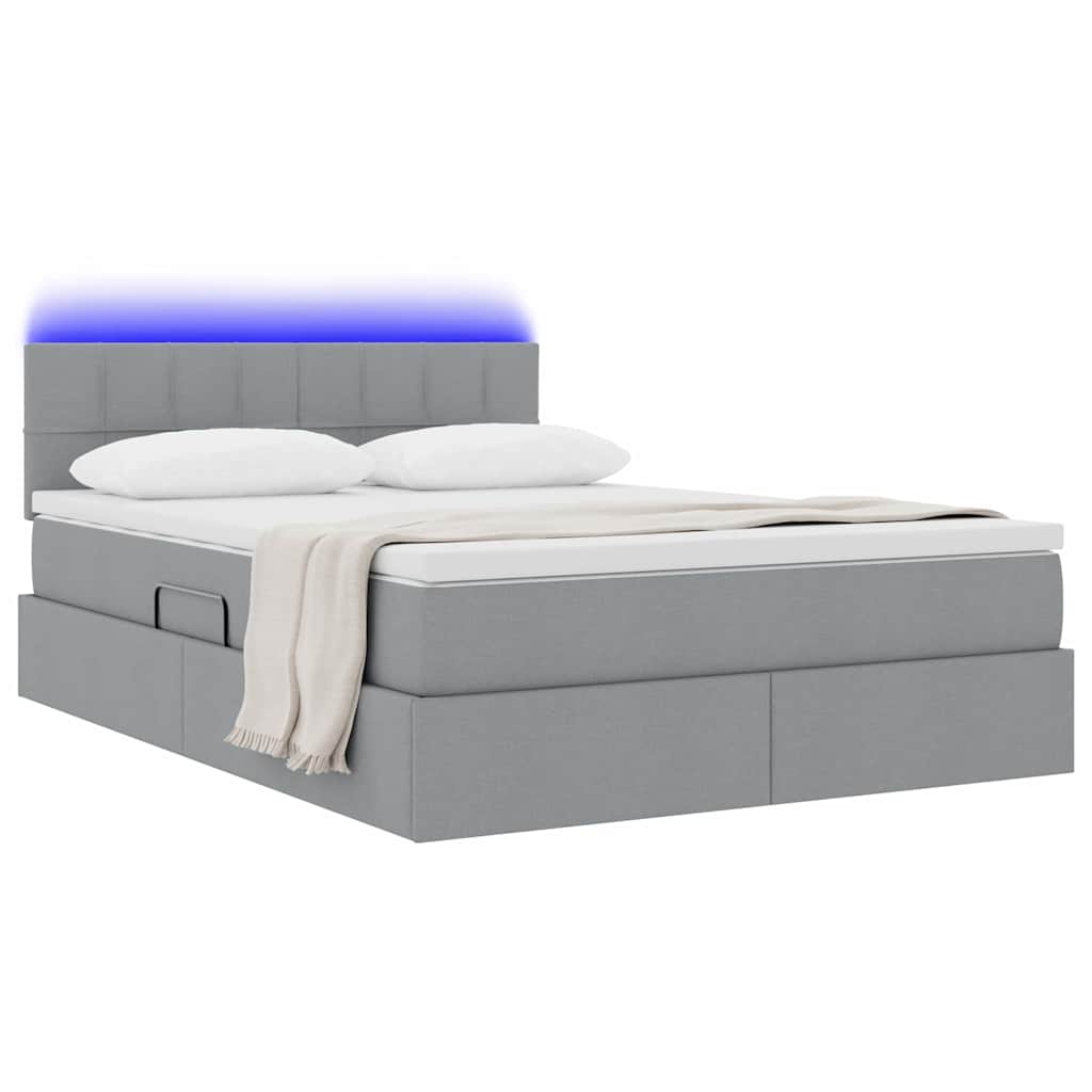 Letto con contenitore e LED Grigio chiaro 140 x 190 cm Tessuto | homemem39