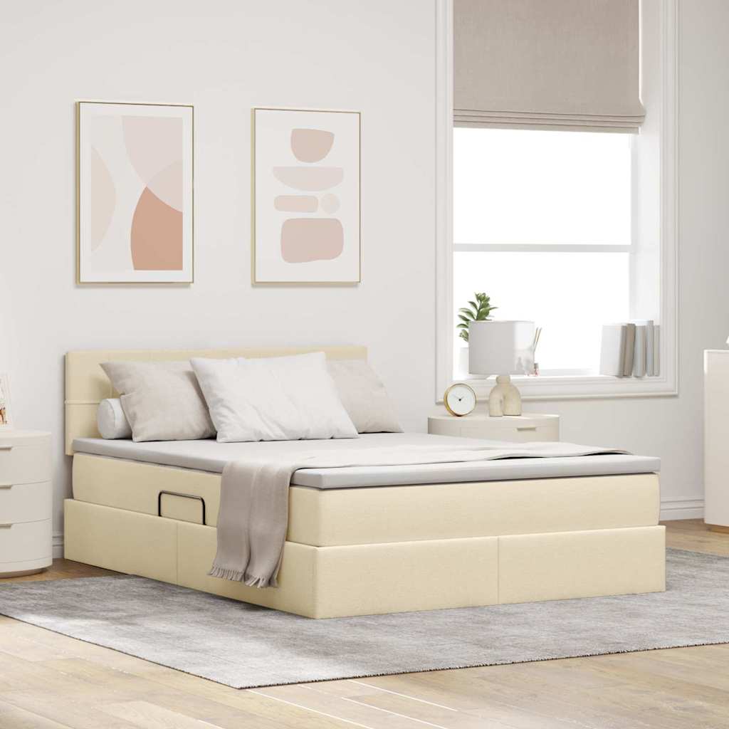Letto con contenitore e LED con led Crema 140 x 190 cm Tessuto | homemem39