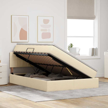 Letto con contenitore e LED con led Crema 140 x 190 cm Tessuto | homemem39
