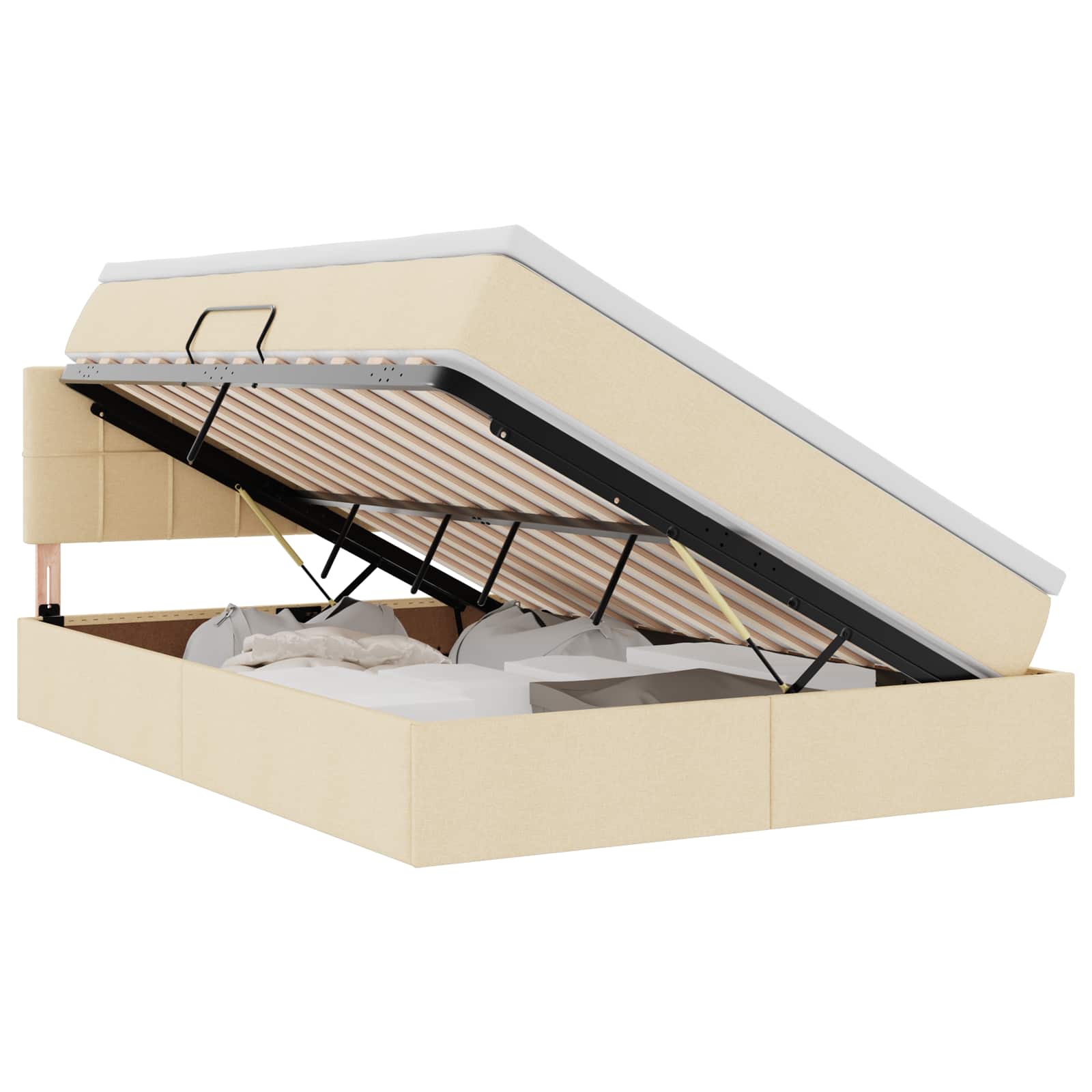 Letto con contenitore e LED con led Crema 140 x 190 cm Tessuto | homemem39