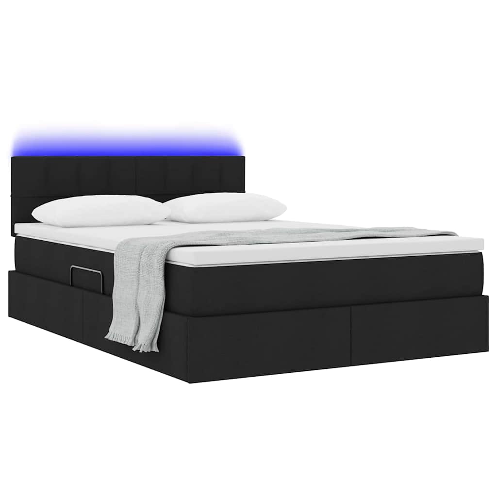 Letto con luci a strisce a LED Nero 140 x 200 cm Tessuto