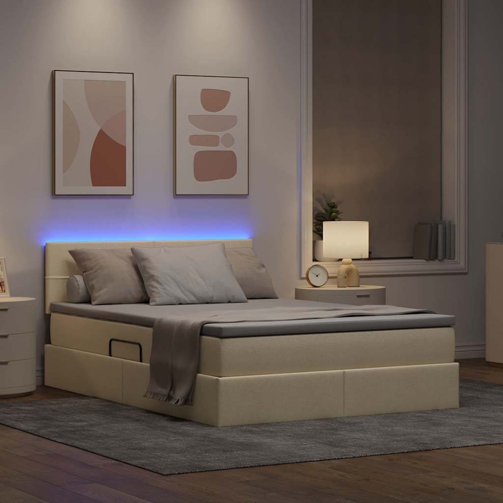 Letto con luci a strisce a LED Crema 140 x 200 cm Tessuto