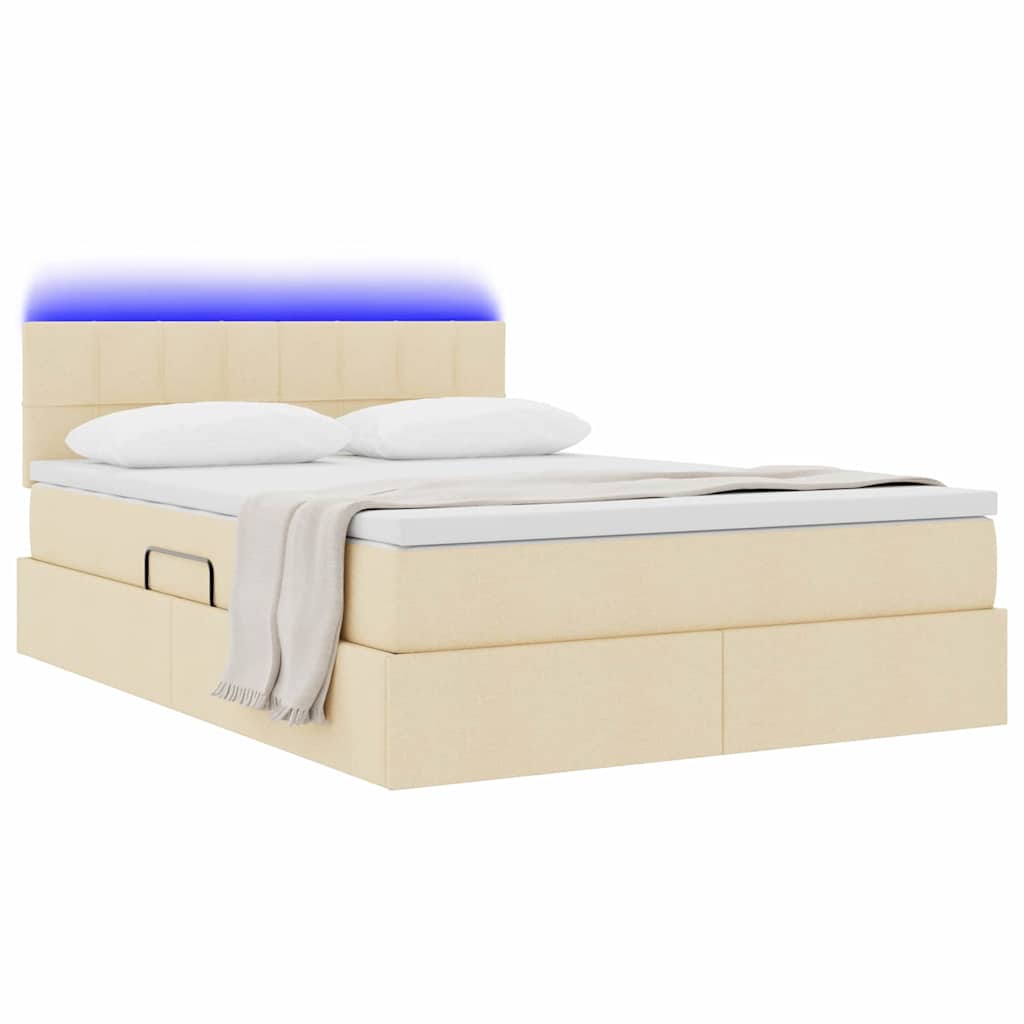 Letto con luci a strisce a LED Crema 140 x 200 cm Tessuto