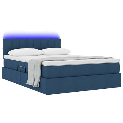 Letto con luci a strisce a LED Blu 140 x 200 cm Tessuto
