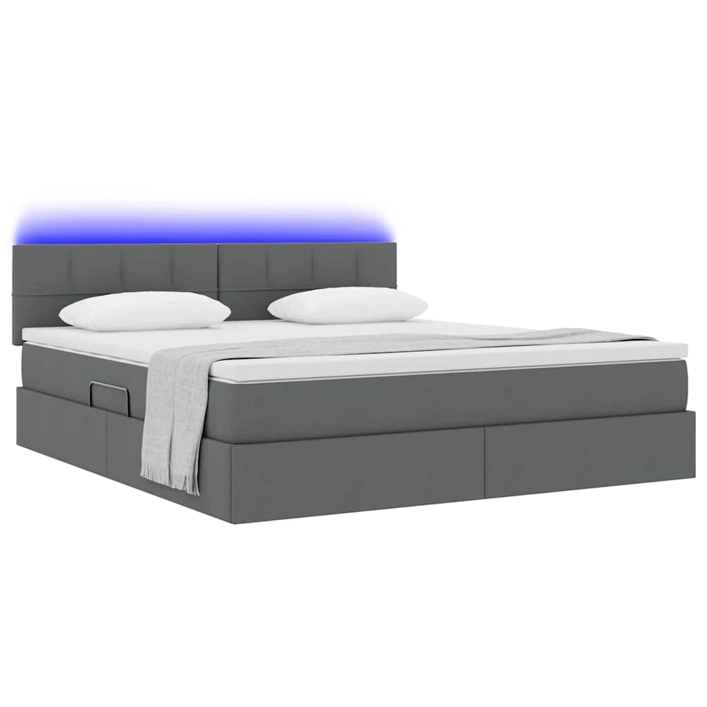 Letto con contenitore e LED Grigio scuro 160 x 200 cm Tessuto | homemem39