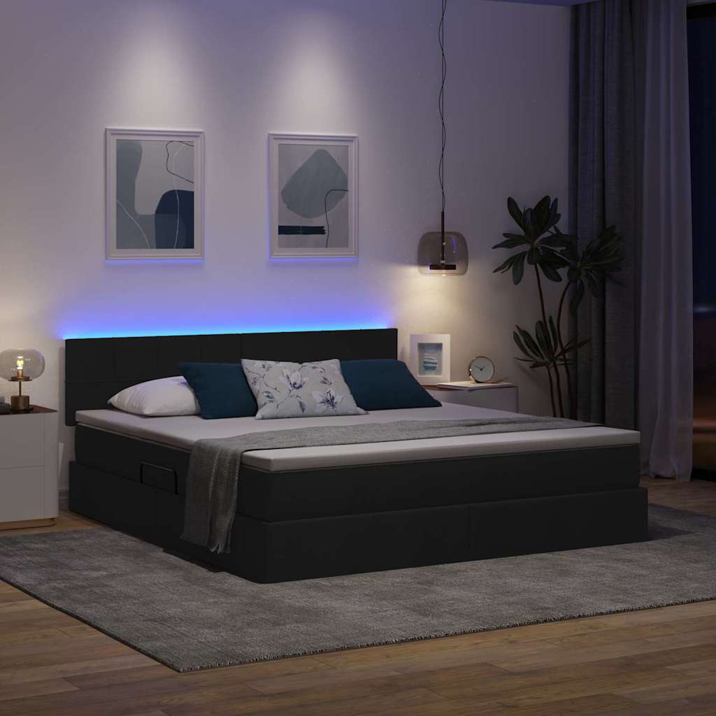 Letto con contenitore e LED con led Nero 160 x 200 cm Tessuto | homemem39