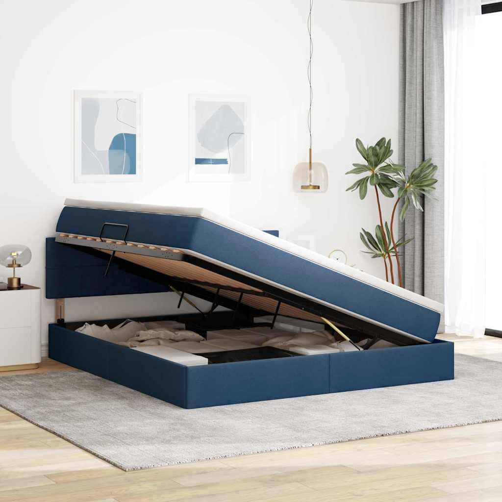 Letto con contenitore e LED con led Blu 160 x 200 cm Tessuto | homemem39