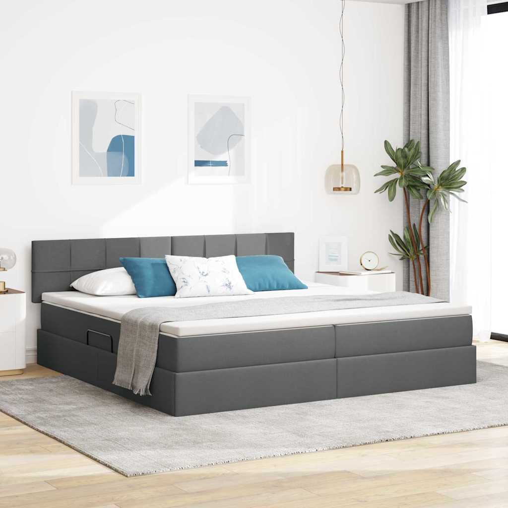 Letto con testiera Grigio scuro 200 x 200 cm Tessuto