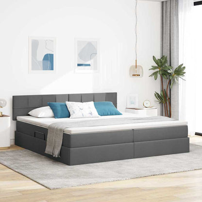 Letto con testiera Grigio scuro 200 x 200 cm Tessuto