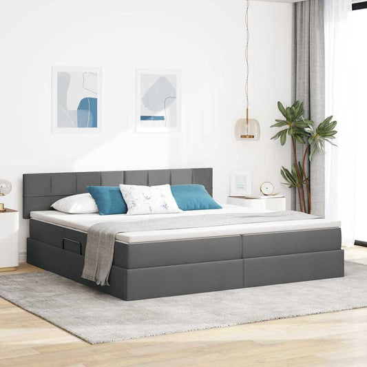 Letto con testiera Grigio scuro 200 x 200 cm Tessuto