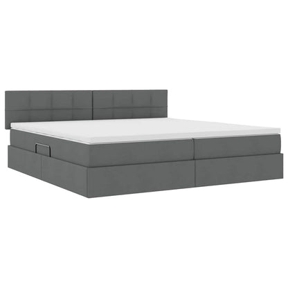 Letto con testiera Grigio scuro 200 x 200 cm Tessuto