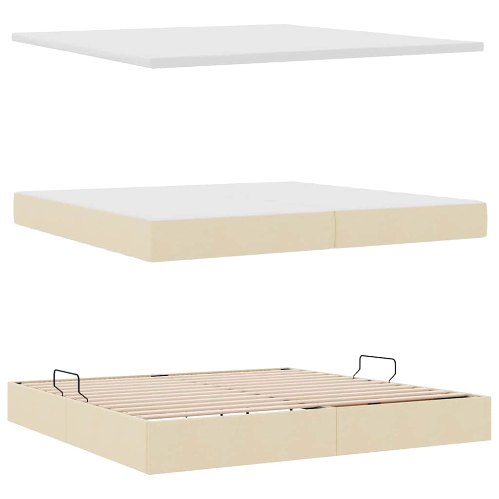 Letto con contenitore e LED con led Crema 200 x 200 cm Tessuto | homemem39