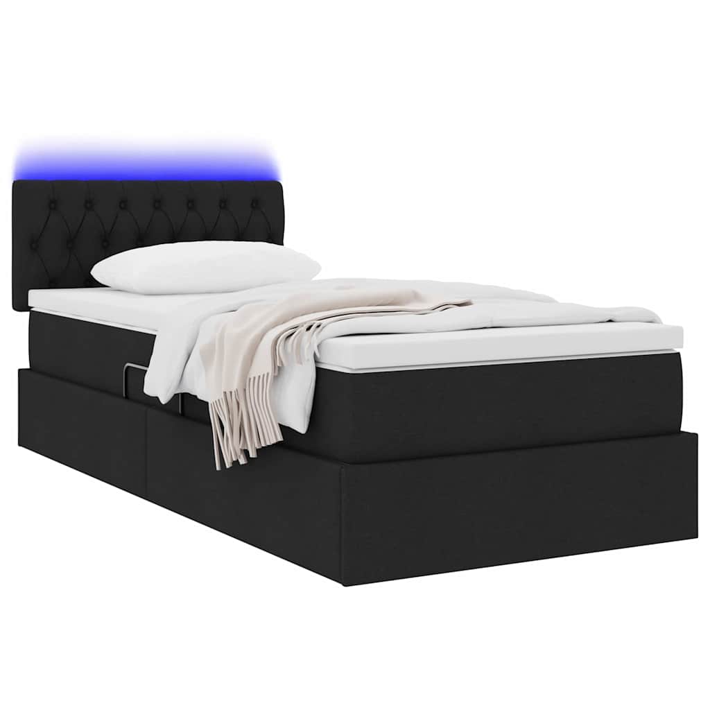 Letto con contenitore e LED con led Nero 90 x 200 cm Tessuto | homemem39