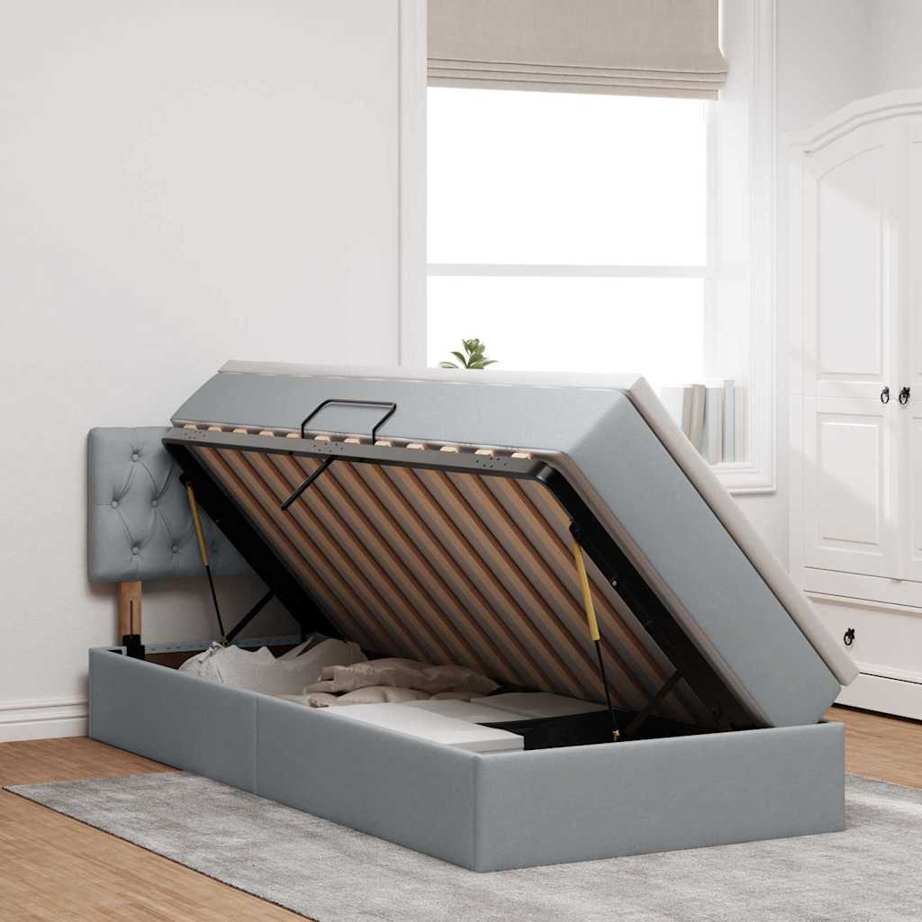 Letto con contenitore e LED Grigio chiaro 100 x 200 cm Tessuto | homemem39