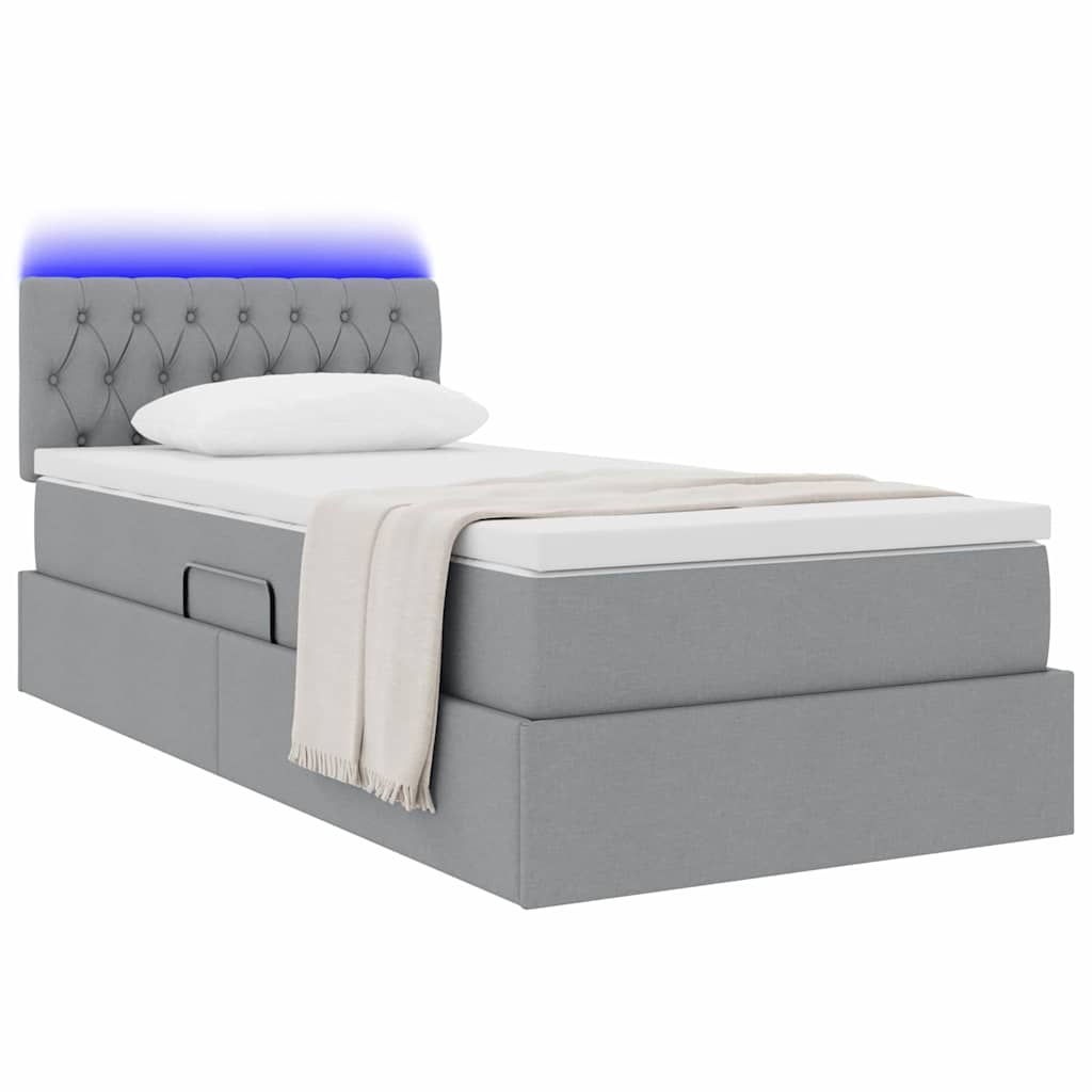 Letto con contenitore e LED Grigio chiaro 100 x 200 cm Tessuto | homemem39