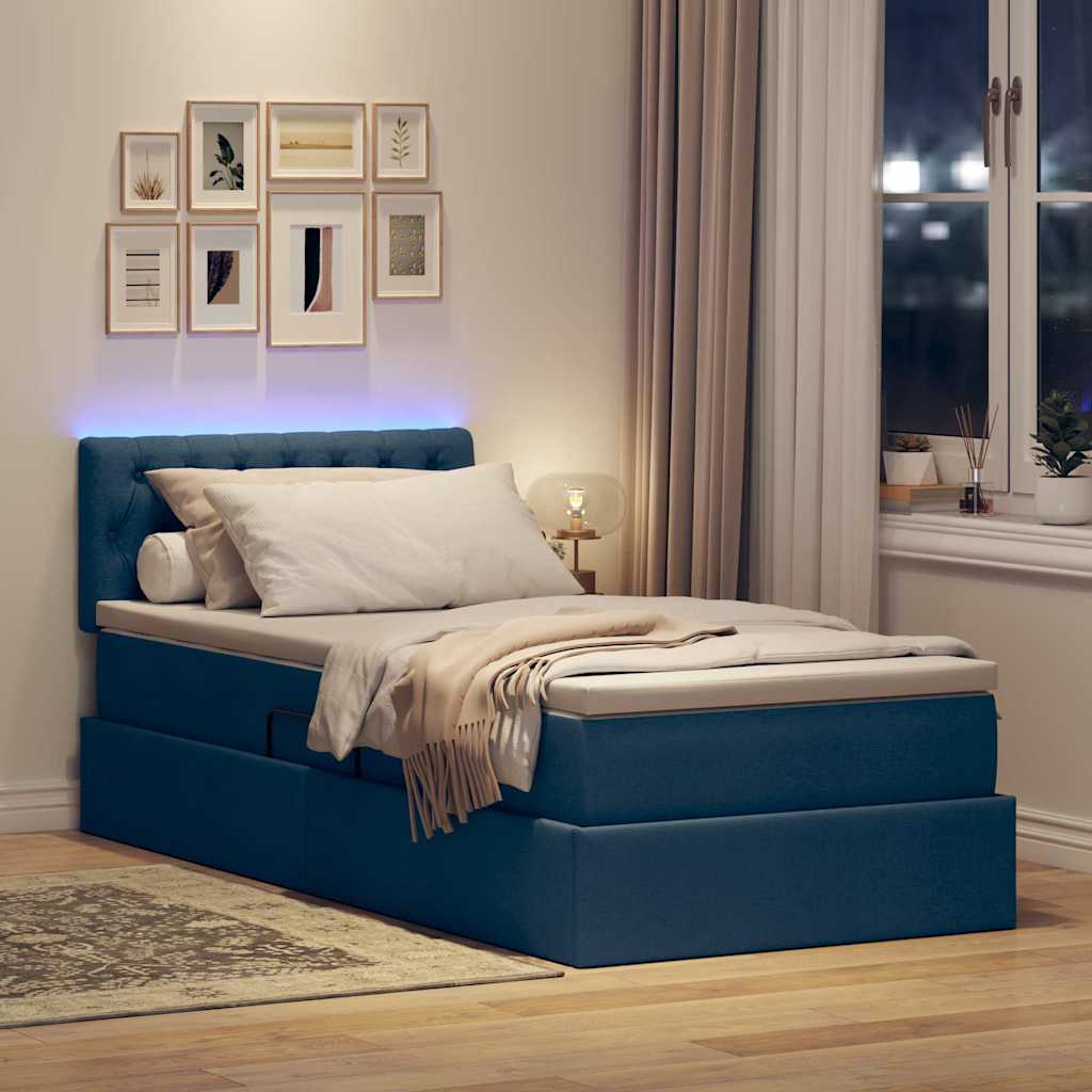 Letto con contenitore e LED con led Blu 100 x 200 cm Tessuto | homemem39