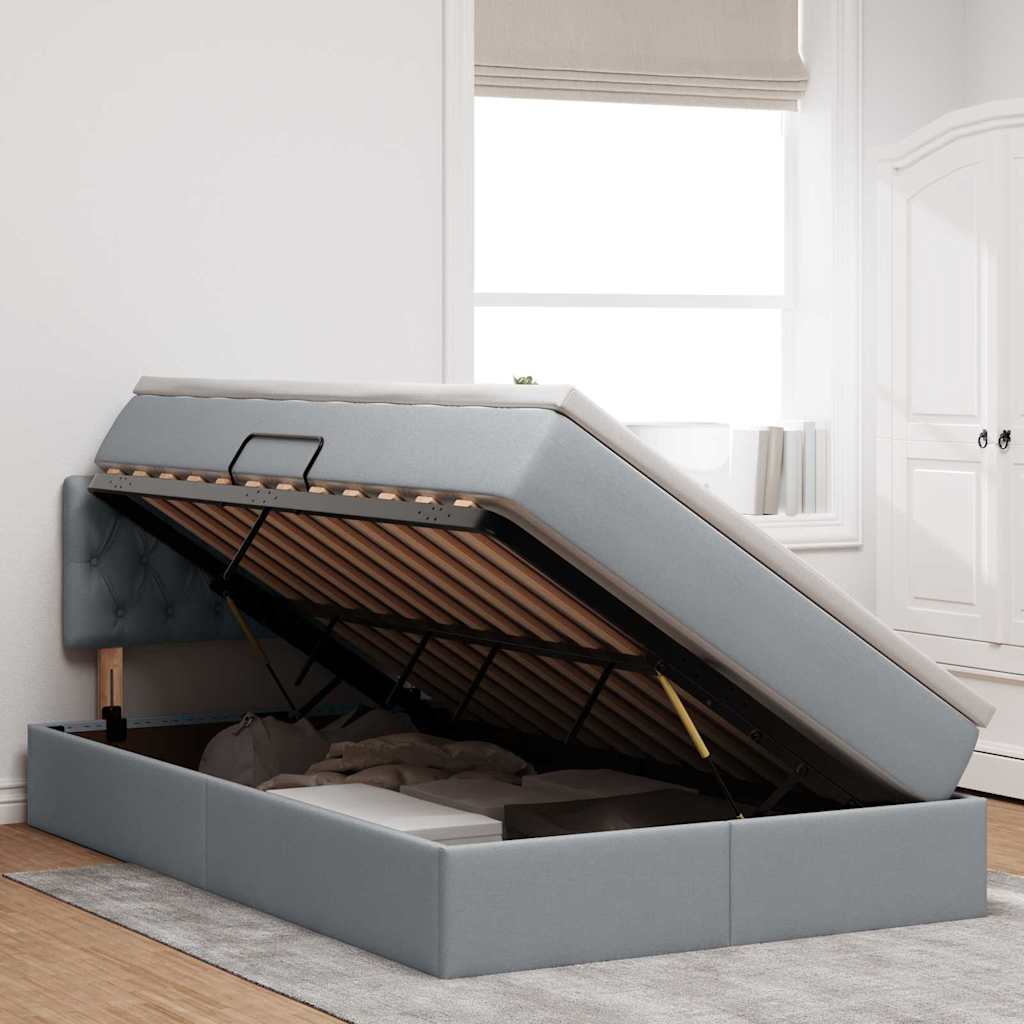 Letto con contenitore e LED Grigio chiaro 120 x 190 cm Tessuto | homemem39
