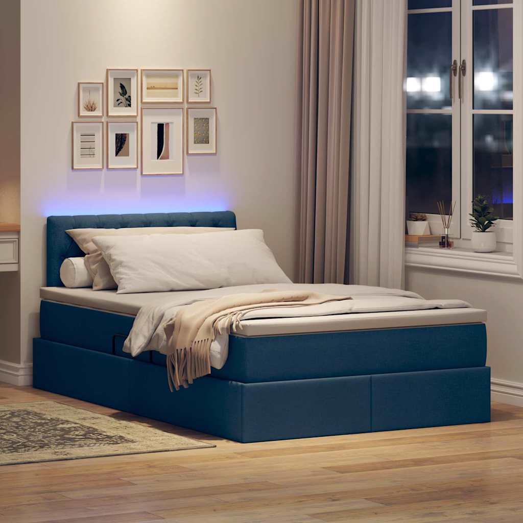 Letto con contenitore e LED con led Blu 120 x 190 cm Tessuto | homemem39