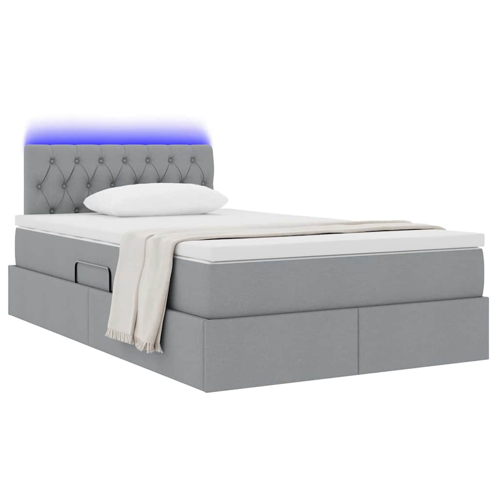 Letto con contenitore e LED Grigio chiaro 120 x 200 cm Tessuto | homemem39