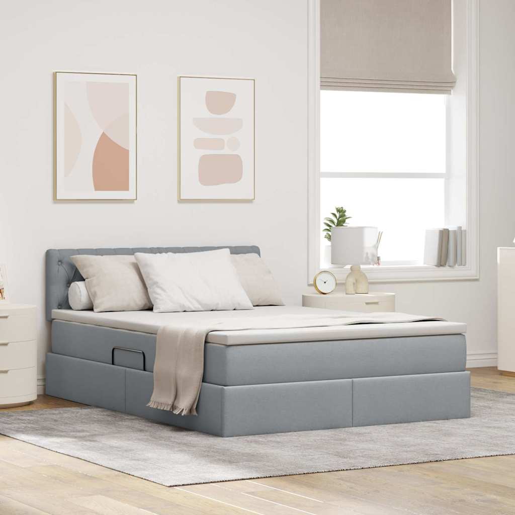 Letto con testiera Grigio chiaro 140 x 190 cm Tessuto