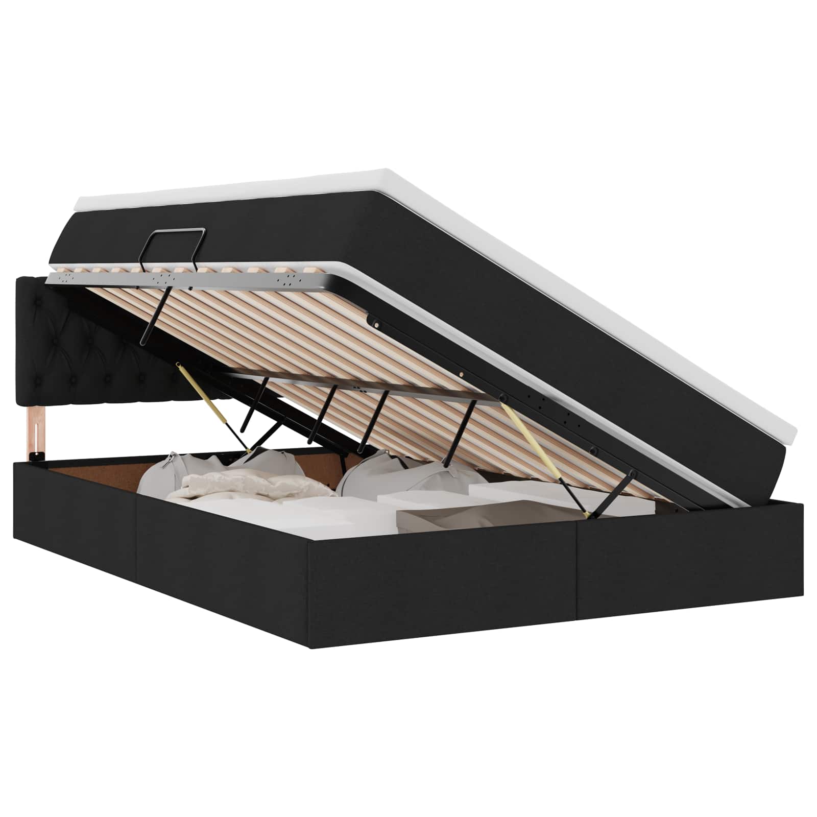 Letto con contenitore e LED con led Nero 140 x 190 cm Tessuto | homemem39