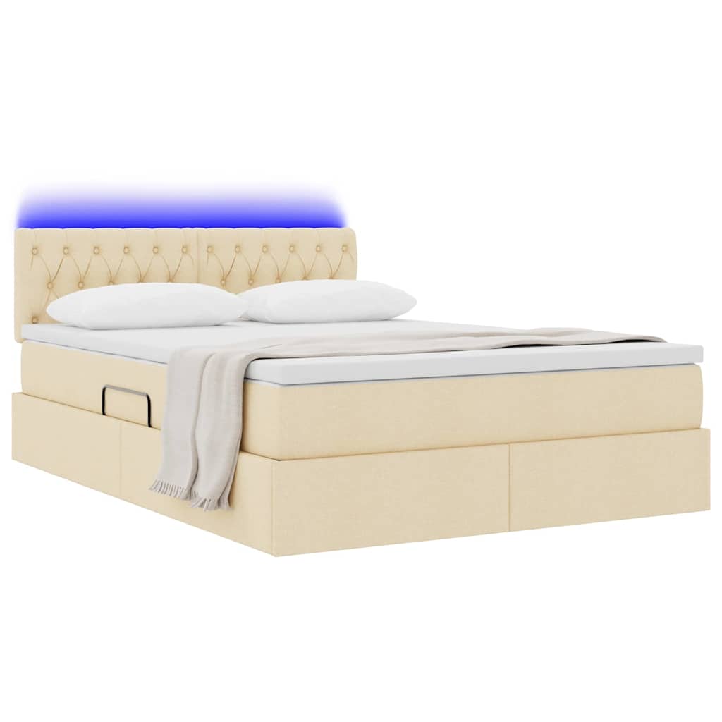 Letto con contenitore e LED con led Crema 140 x 190 cm Tessuto | homemem39