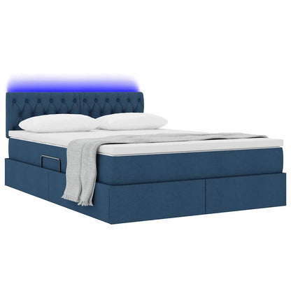 Letto con luci a strisce a LED Blu 140 x 190 cm Tessuto