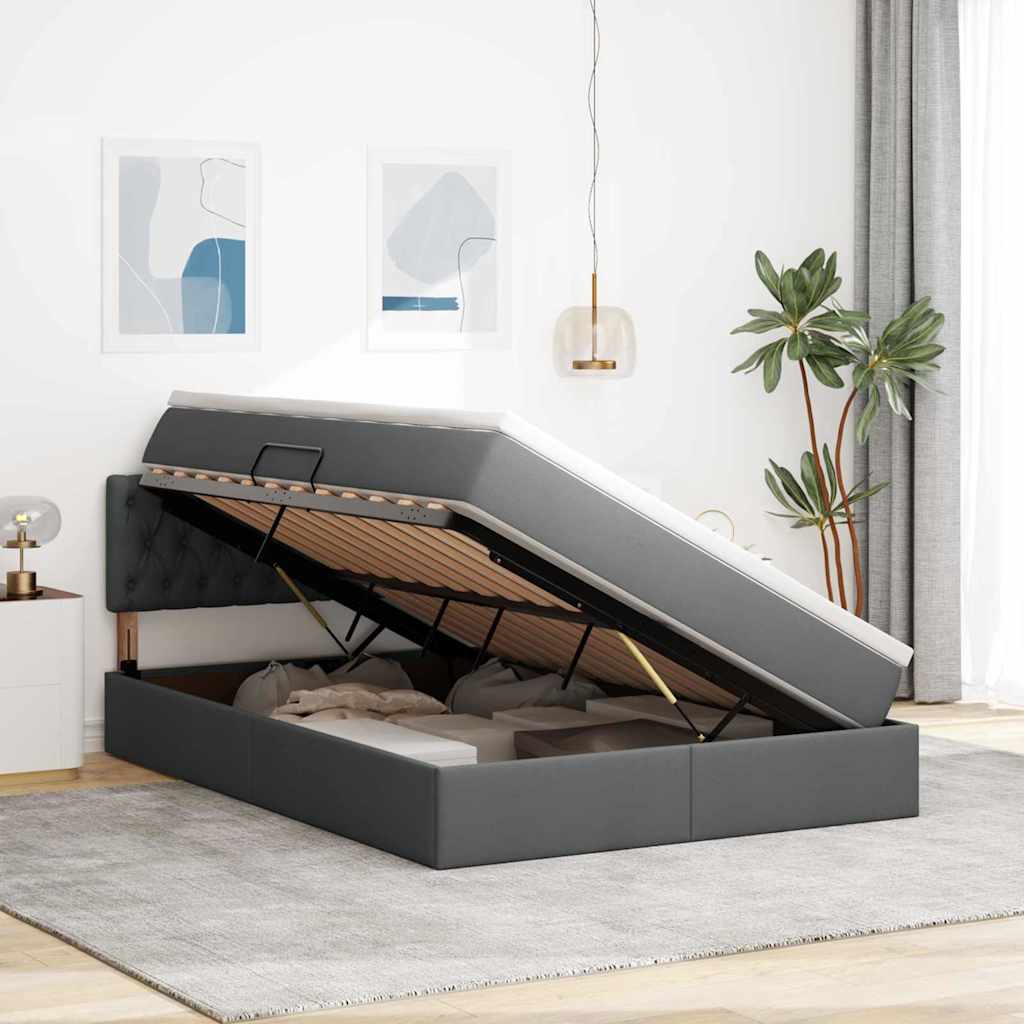 Letto con contenitore e LED Grigio scuro 140 x 200 cm Tessuto | homemem39