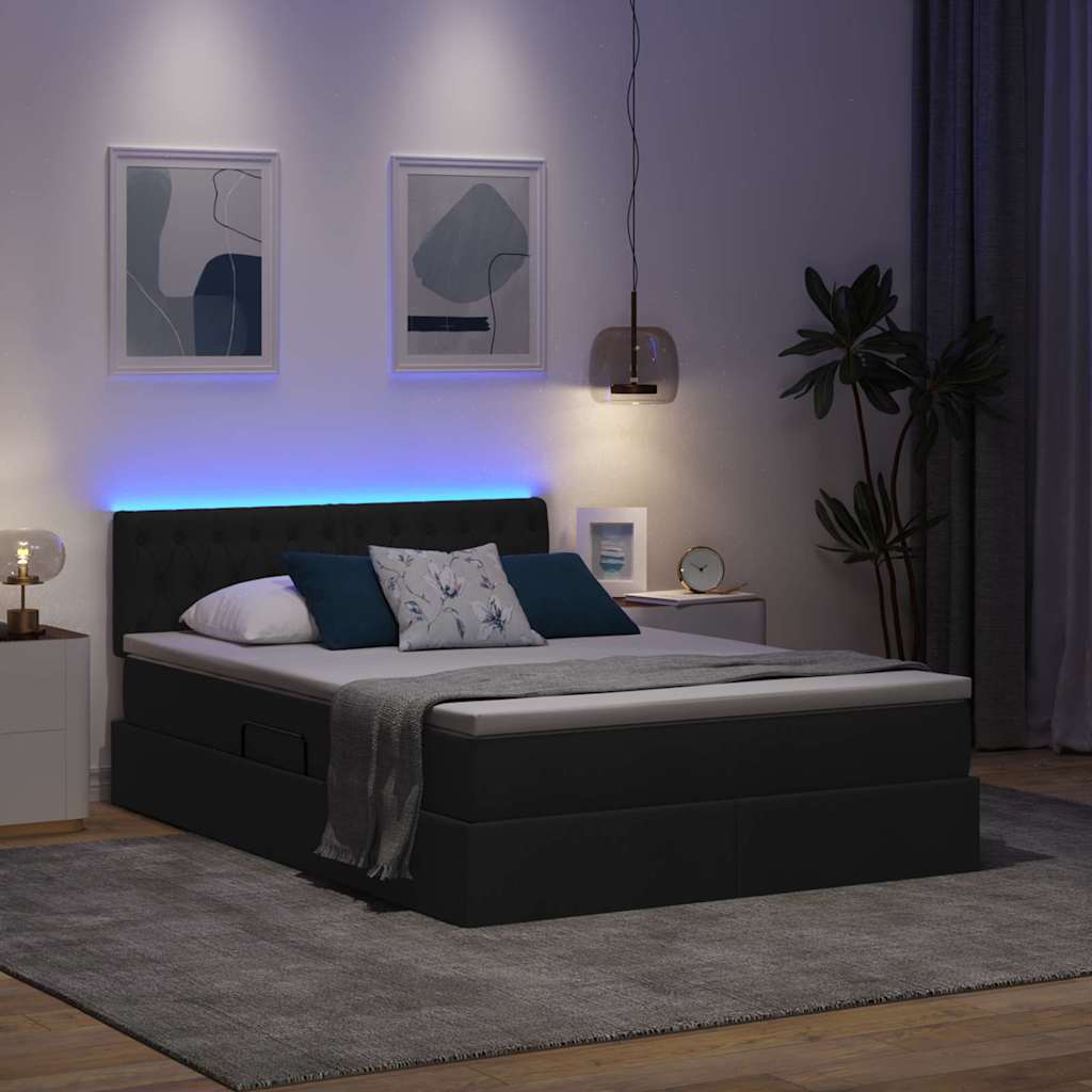 Letto con contenitore e LED con led Nero 140 x 200 cm Tessuto | homemem39