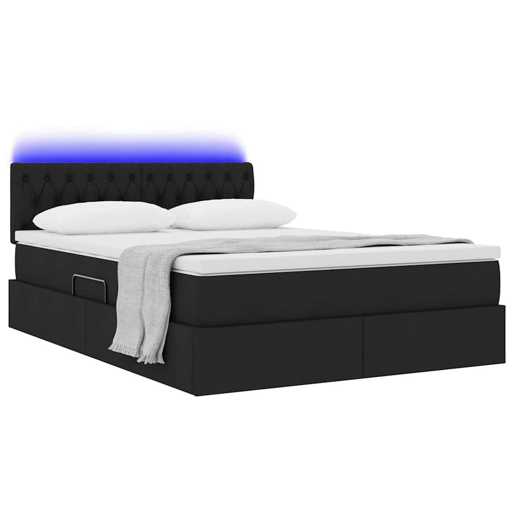 Letto con luci a strisce a LED Nero 140 x 200 cm Tessuto