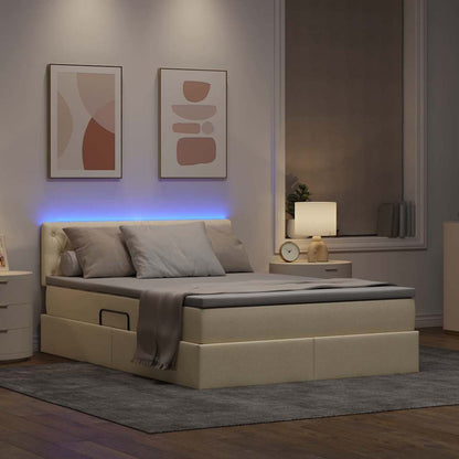 Letto con luci a strisce a LED Crema 140 x 200 cm Tessuto