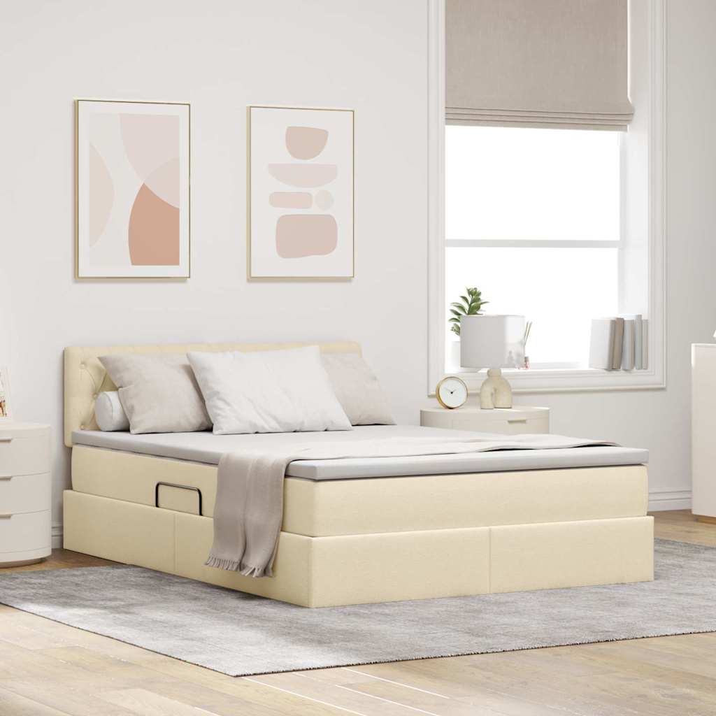 Letto con contenitore e LED con led Crema 140 x 200 cm Tessuto | homemem39