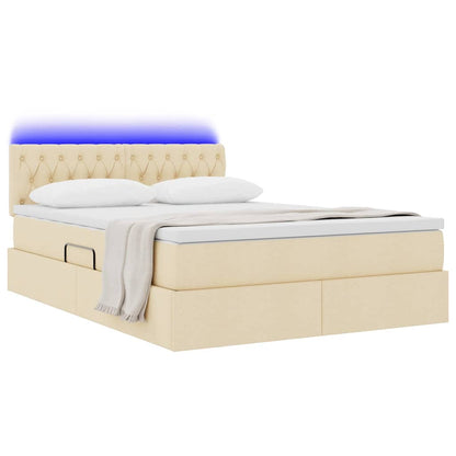 Letto con luci a strisce a LED Crema 140 x 200 cm Tessuto