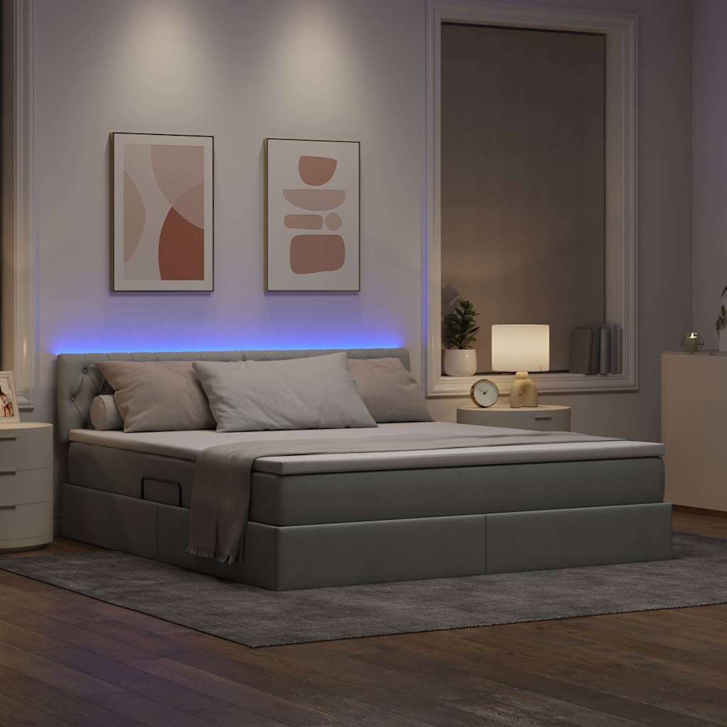 Letto con contenitore e LED Grigio chiaro 180 x 200 cm Tessuto | homemem39