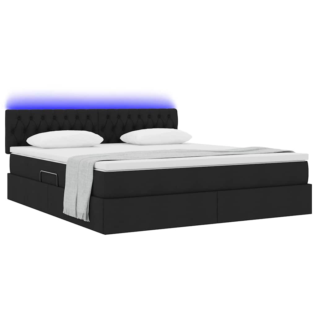 Letto con luci a strisce a LED Nero 180 x 200 cm Tessuto