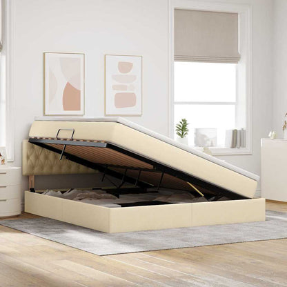 Letto con contenitore e LED con led Crema 180 x 200 cm Tessuto | homemem39