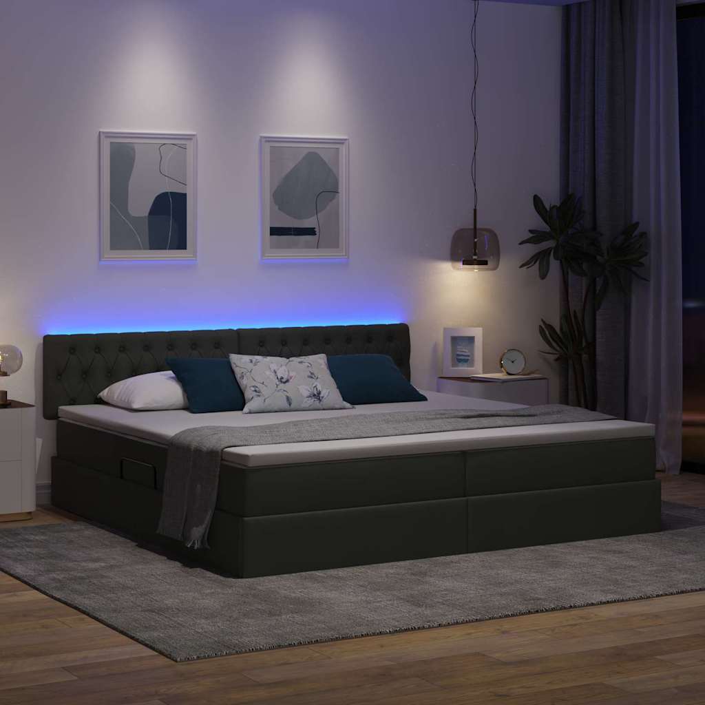 Letto con contenitore e LED Grigio scuro 200 x 200 cm Tessuto | homemem39
