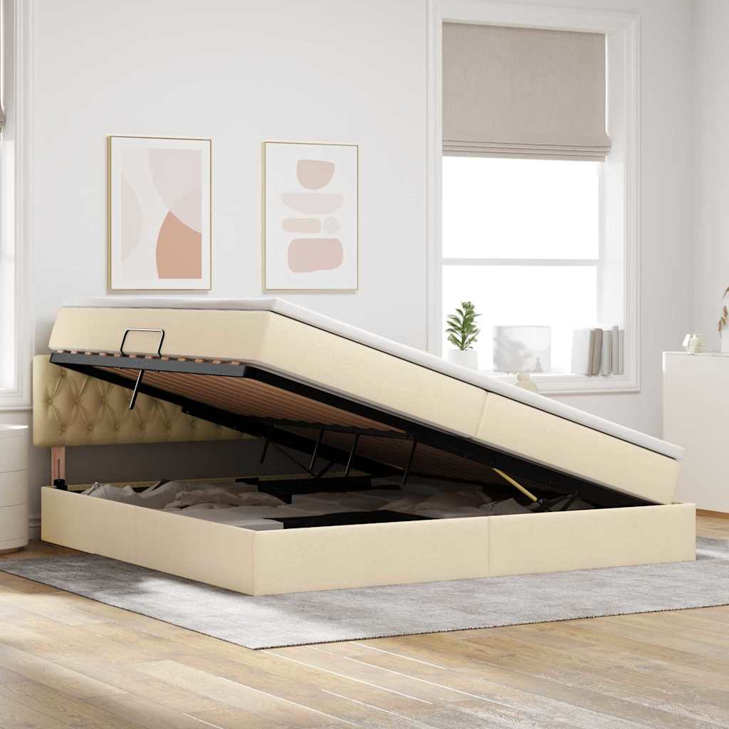 Letto con contenitore e LED con led Crema 200 x 200 cm Tessuto | homemem39