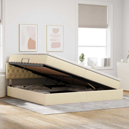 Letto con contenitore e LED con led Crema 200 x 200 cm Tessuto | homemem39