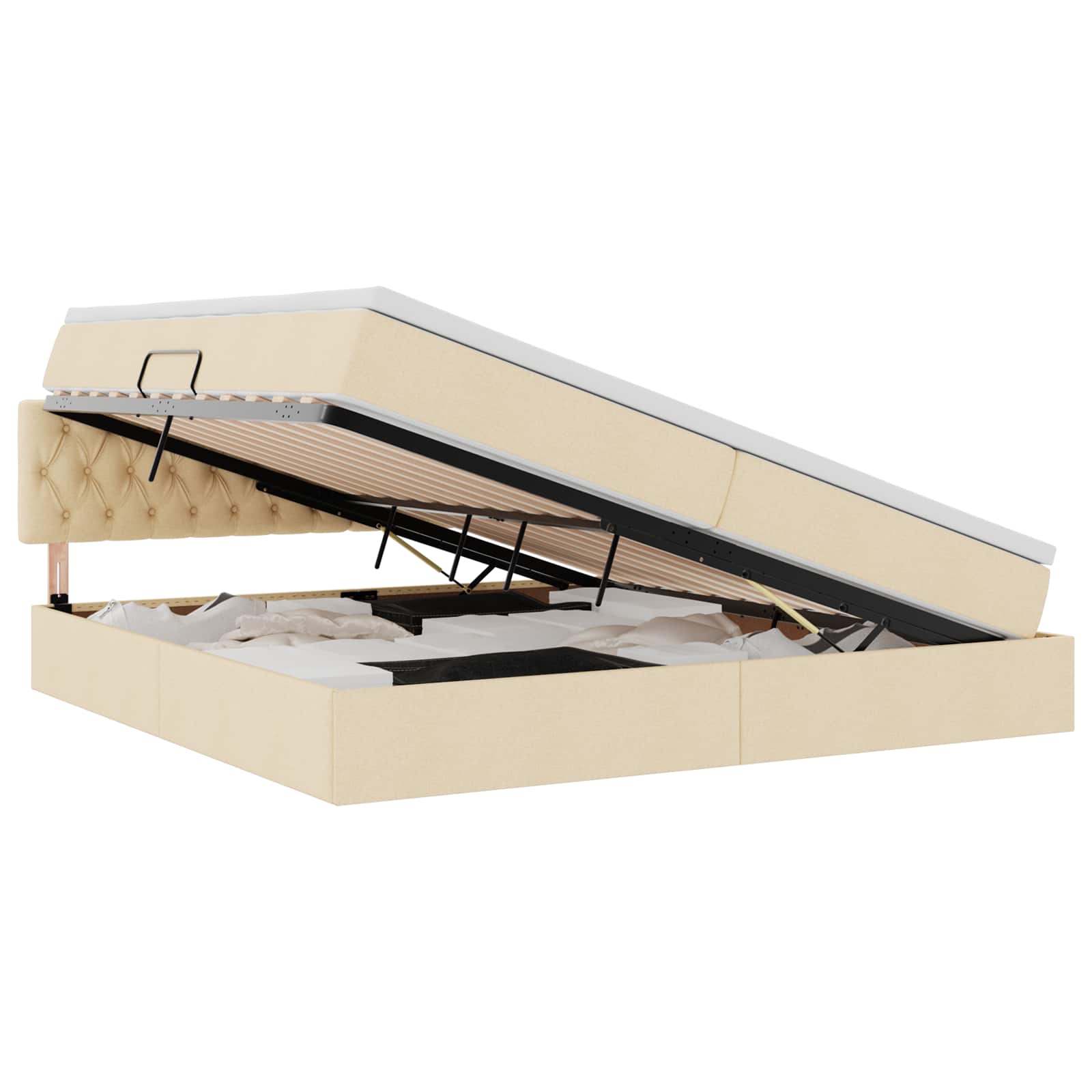 Letto con contenitore e LED con led Crema 200 x 200 cm Tessuto | homemem39