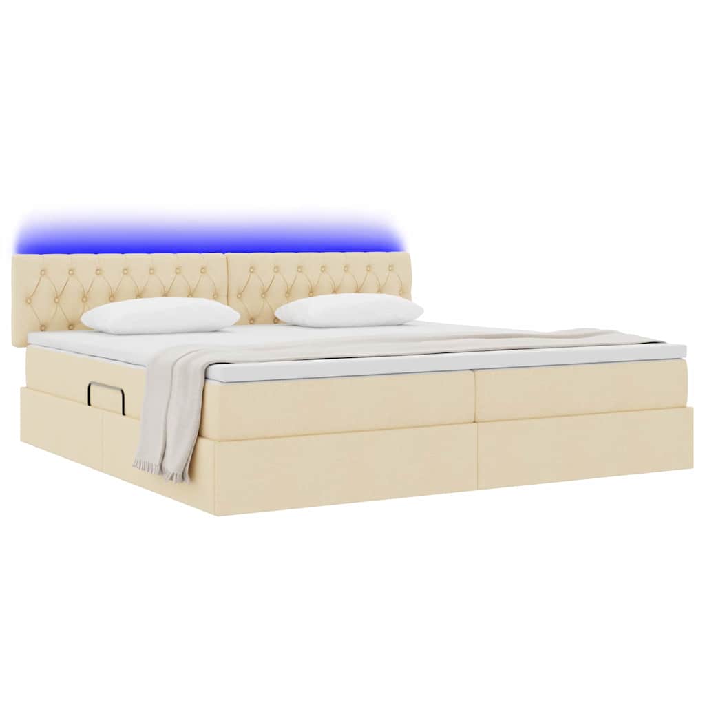 Letto con contenitore e LED con led Crema 200 x 200 cm Tessuto | homemem39