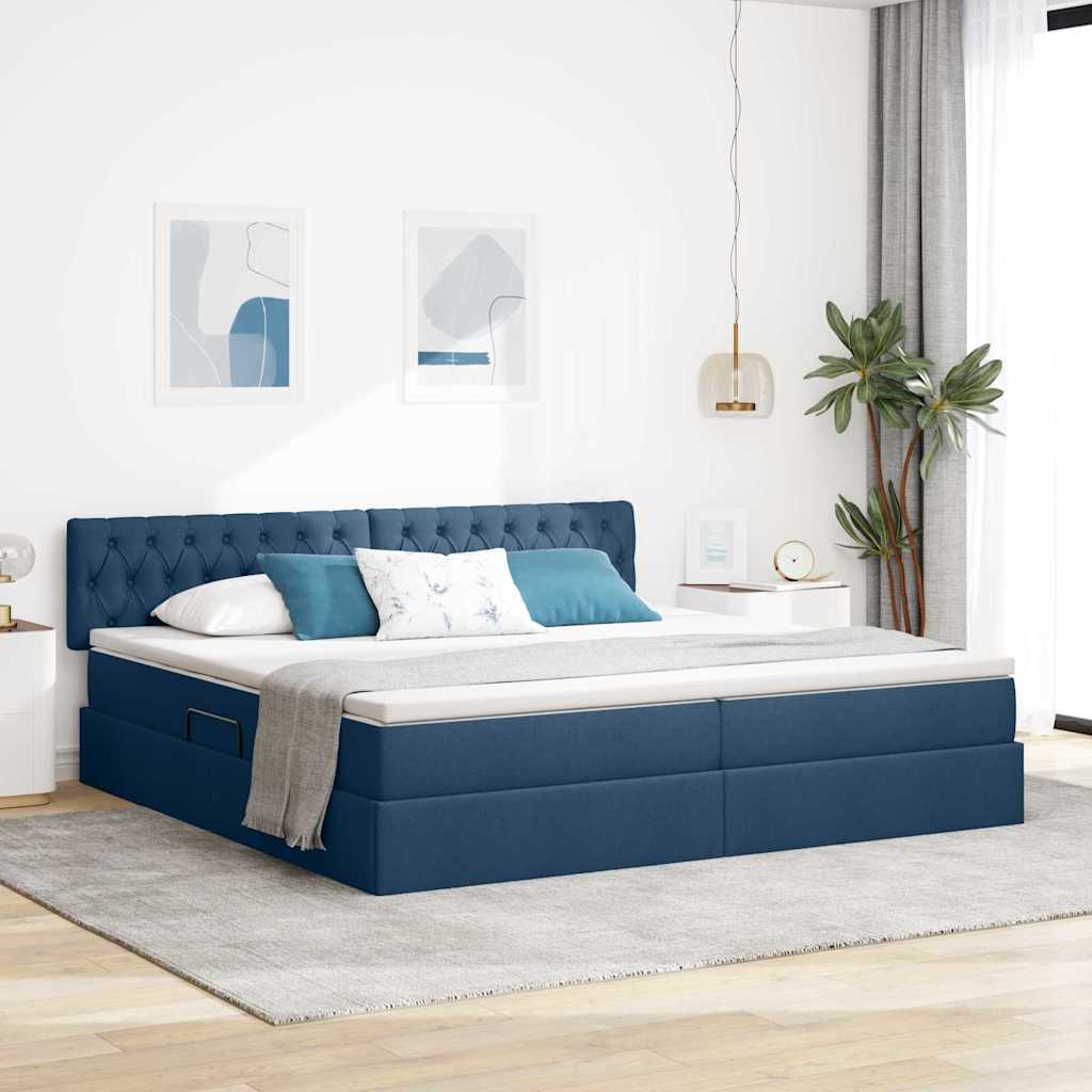 Letto con contenitore e LED con led Blu 200 x 200 cm Tessuto | homemem39