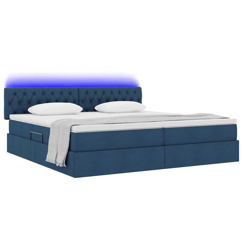 Letto con luci a strisce a LED Blu 200 x 200 cm Tessuto