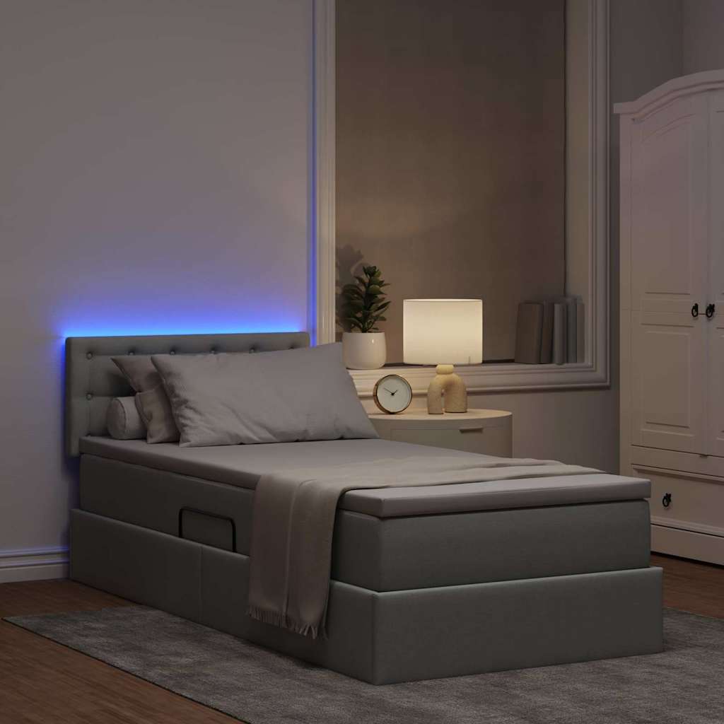 Letto con contenitore e LED Grigio chiaro 90 x 190 cm Tessuto | homemem39