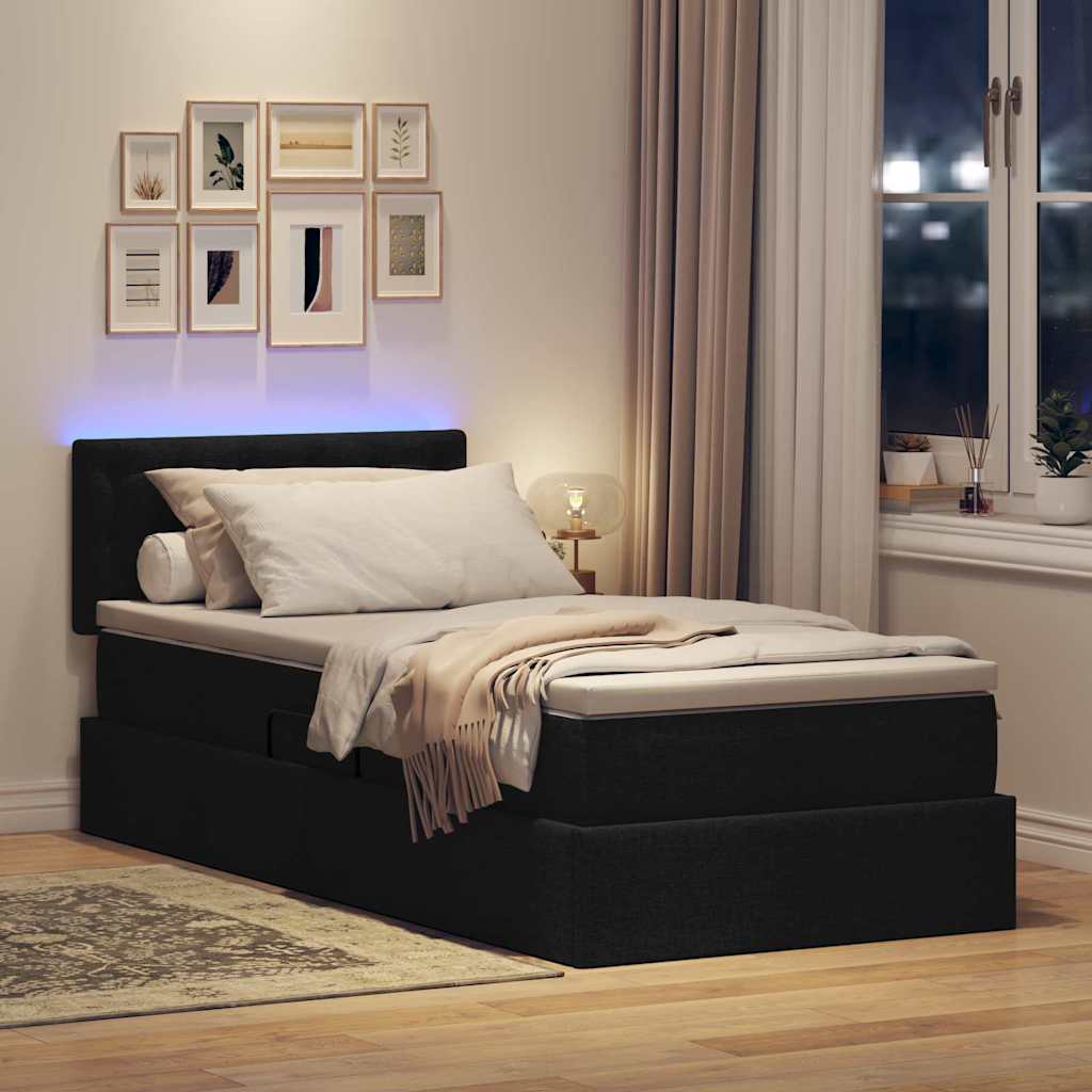 Letto con contenitore e LED con led Nero 90 x 190 cm Tessuto | homemem39