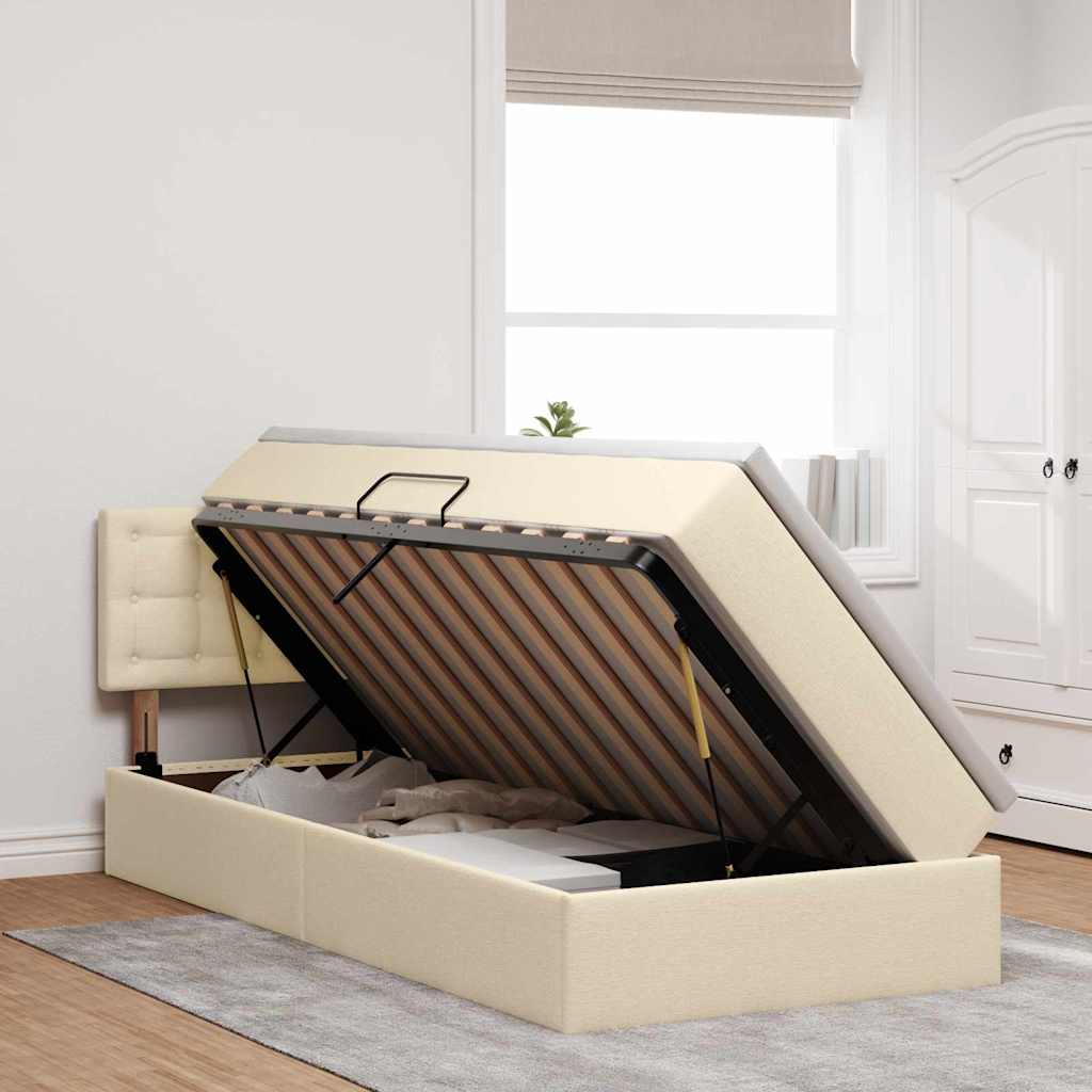 Letto con contenitore e LED con led Crema 90 x 190 cm Tessuto | homemem39