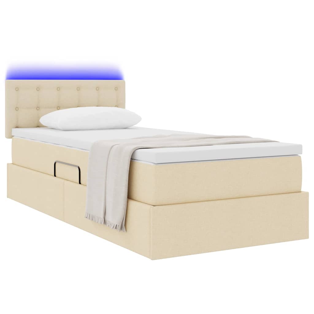 Letto con contenitore e LED con led Crema 90 x 190 cm Tessuto | homemem39
