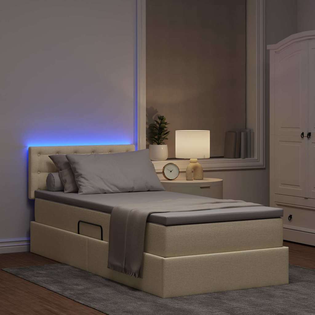 Letto con contenitore e LED con led Crema 90 x 200 cm Tessuto | homemem39