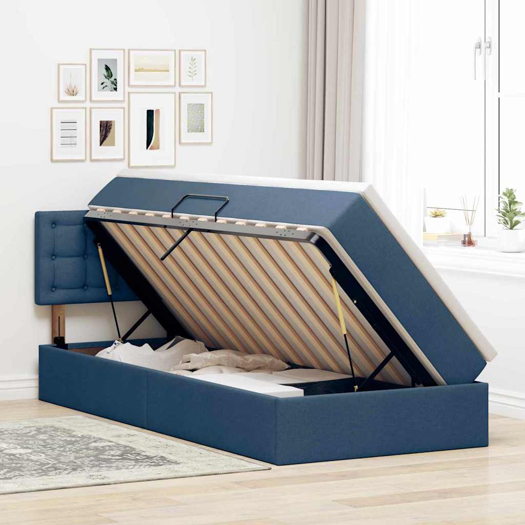 Letto con contenitore e LED con led Blu 90 x 200 cm Tessuto | homemem39